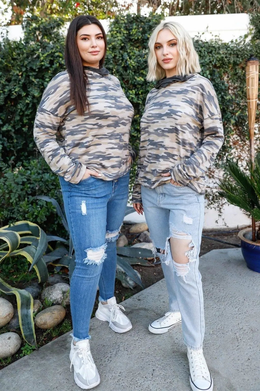 Plus Size Camo Mask Neck Hoodie Sweatshirt /2-2-2 - Tasha Apparel Wholesale