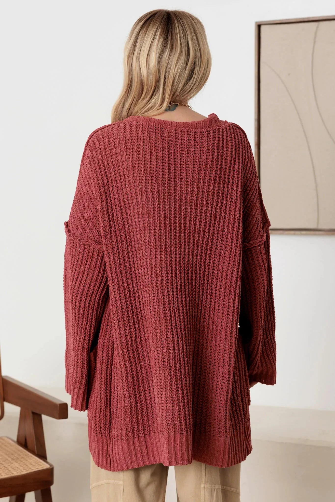 Long Sleeve Two Pocket Open Front Knit Cardigan - Tasha Apparel Wholesale