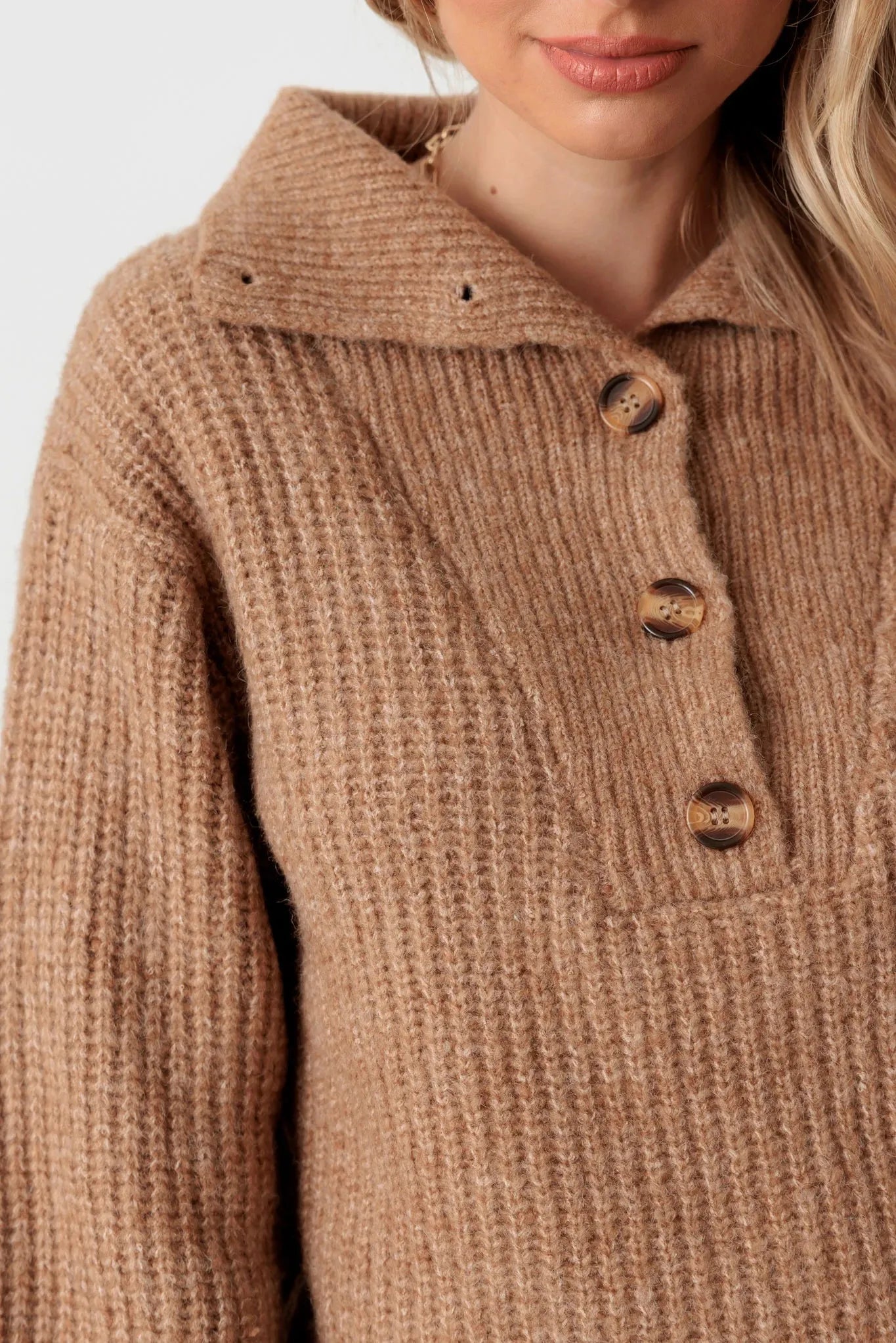 100% Wool Button-Up Neck Pullover Sweater - Tasha Apparel Wholesale