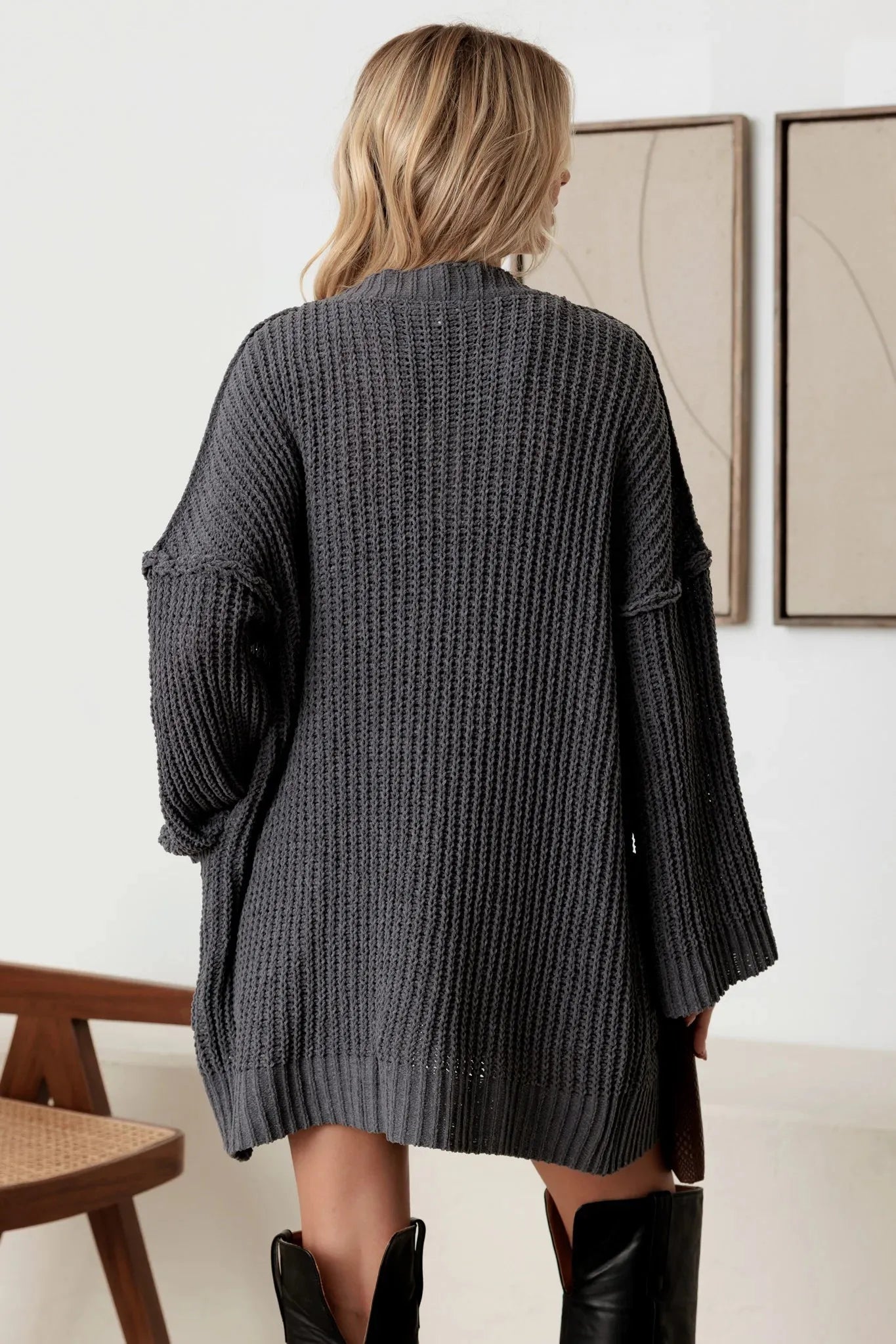 Long Sleeve Two Pocket Open Front Knit Cardigan - Tasha Apparel Wholesale