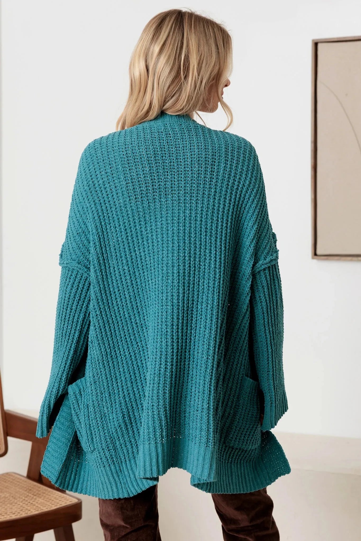 Long Sleeve Two Pocket Open Front Knit Cardigan - Tasha Apparel Wholesale
