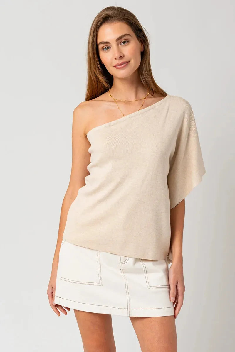 One Shoulder Poncho Style Rib Top - Tasha Apparel Wholesale