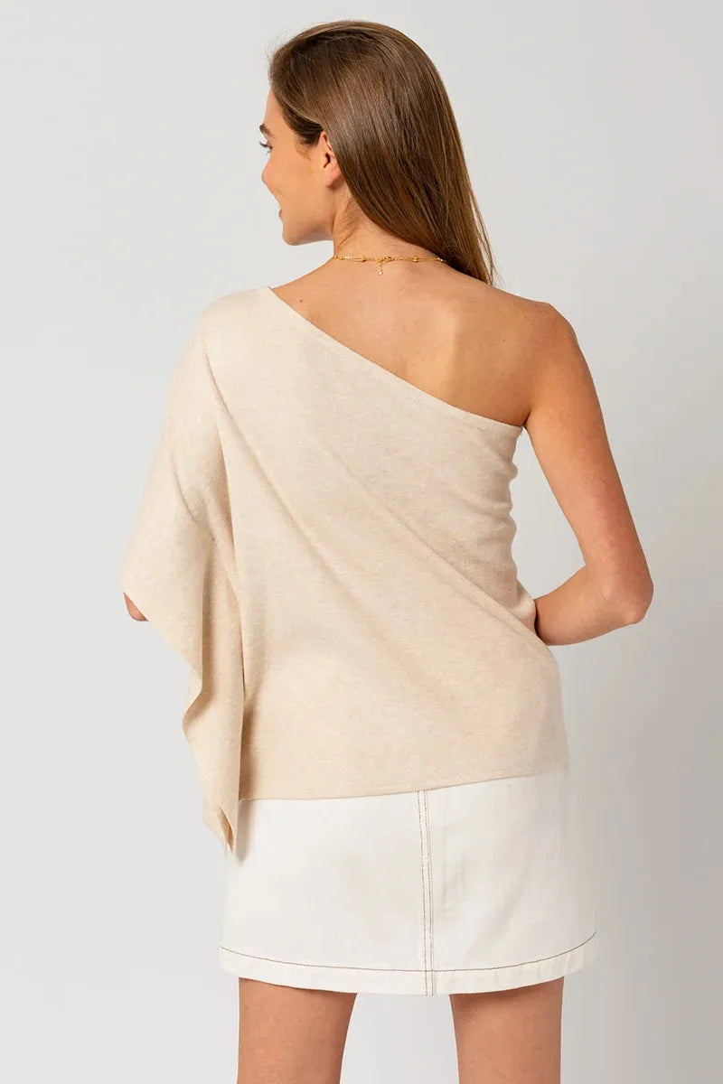 One Shoulder Poncho Style Rib Top - Tasha Apparel Wholesale