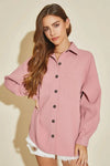Textured Oversized Button-Up Woven Waffle Shirt - Tasha Apparel Wholesale