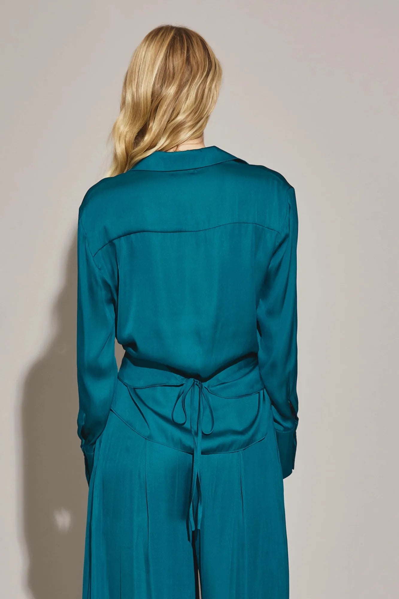 Satin Cross Wrap Tie Back Shirt - Tasha Apparel Wholesale