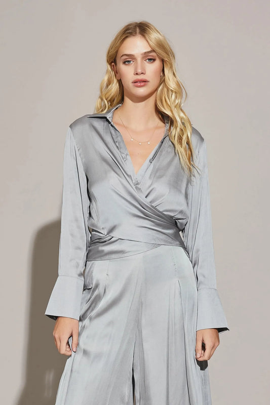 Satin Cross Wrap Tie Back Shirt - Tasha Apparel Wholesale