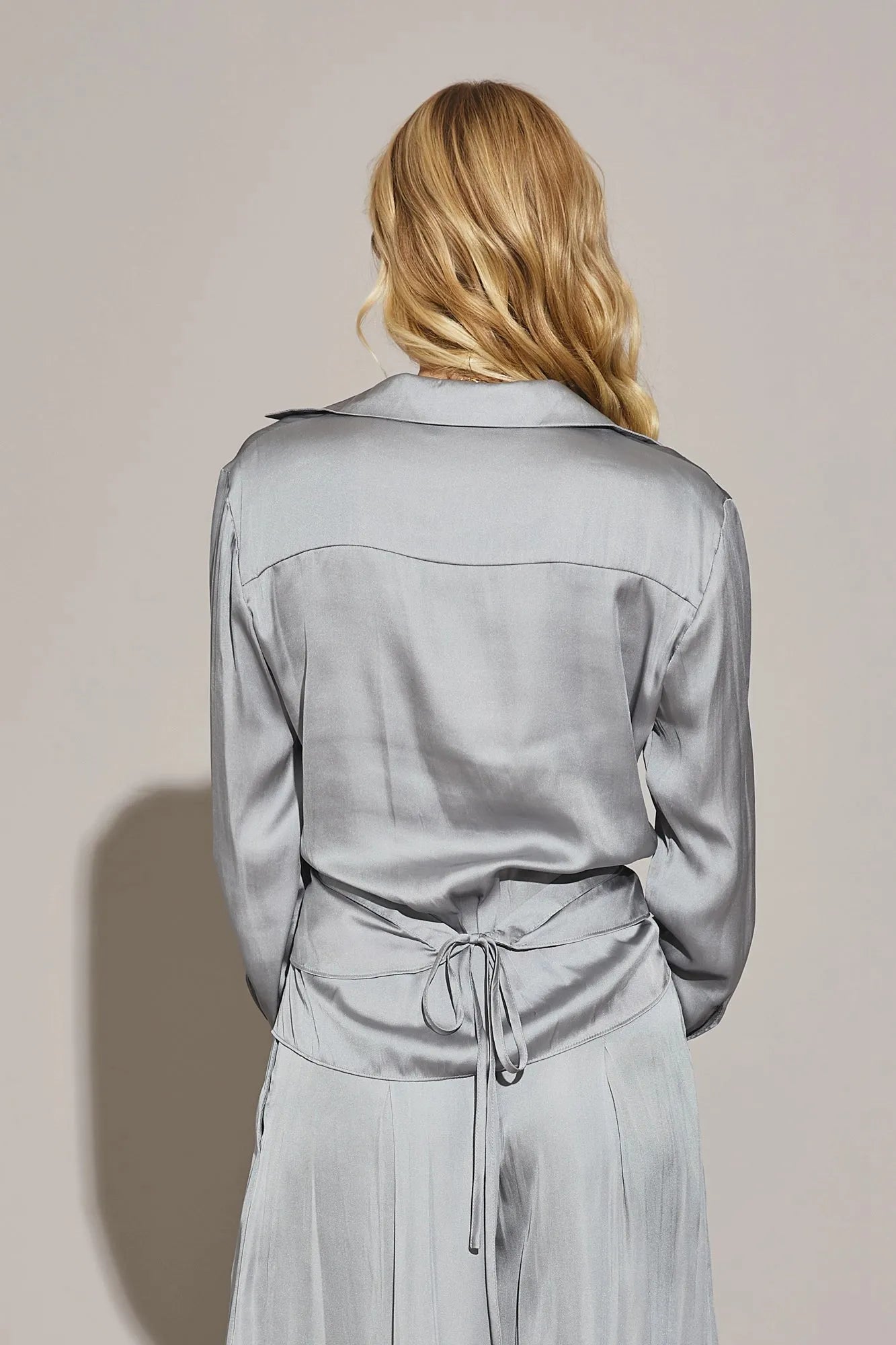Satin Cross Wrap Tie Back Shirt - Tasha Apparel Wholesale
