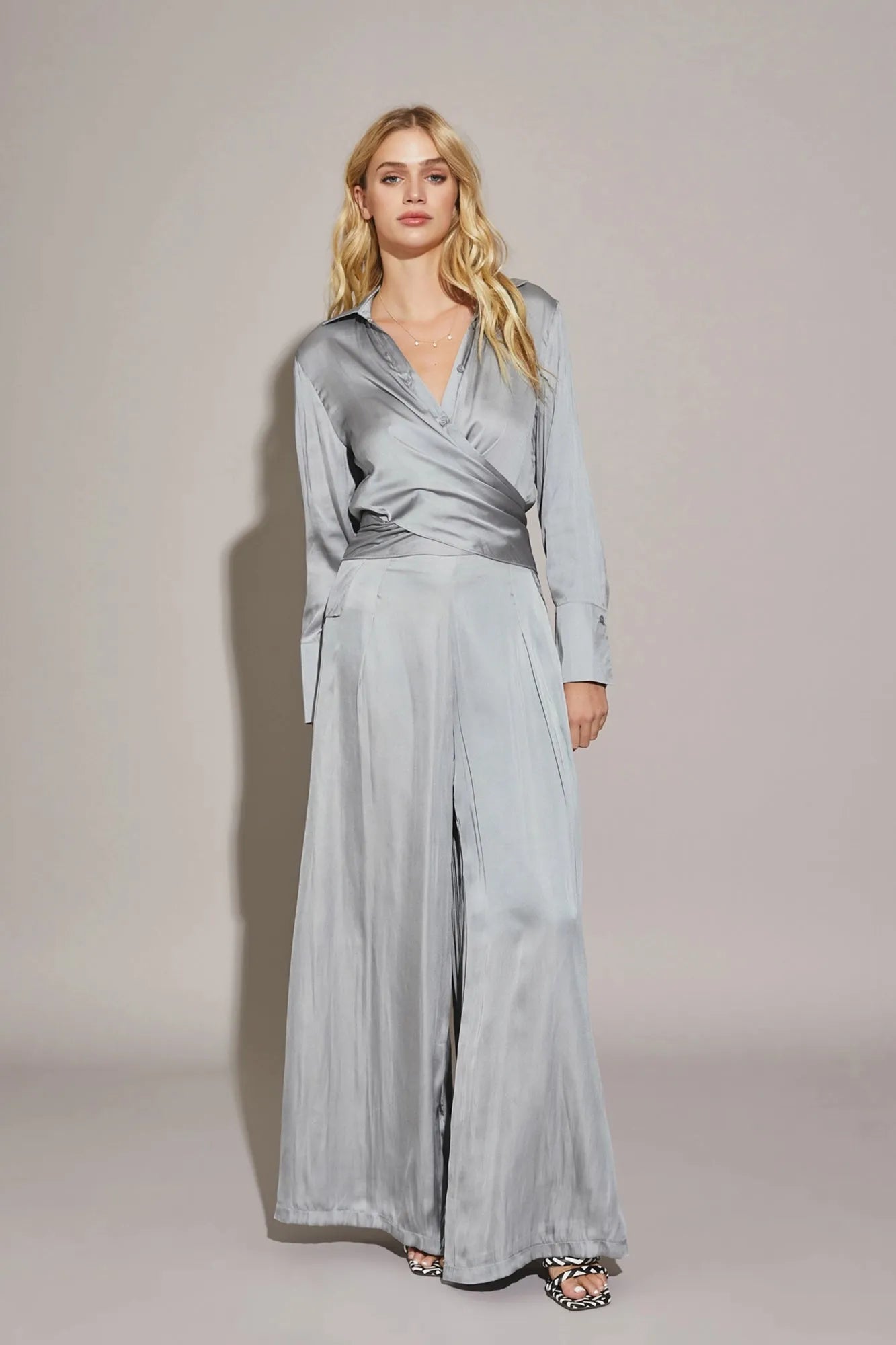 Satin Cross Wrap Tie Back Shirt - Tasha Apparel Wholesale