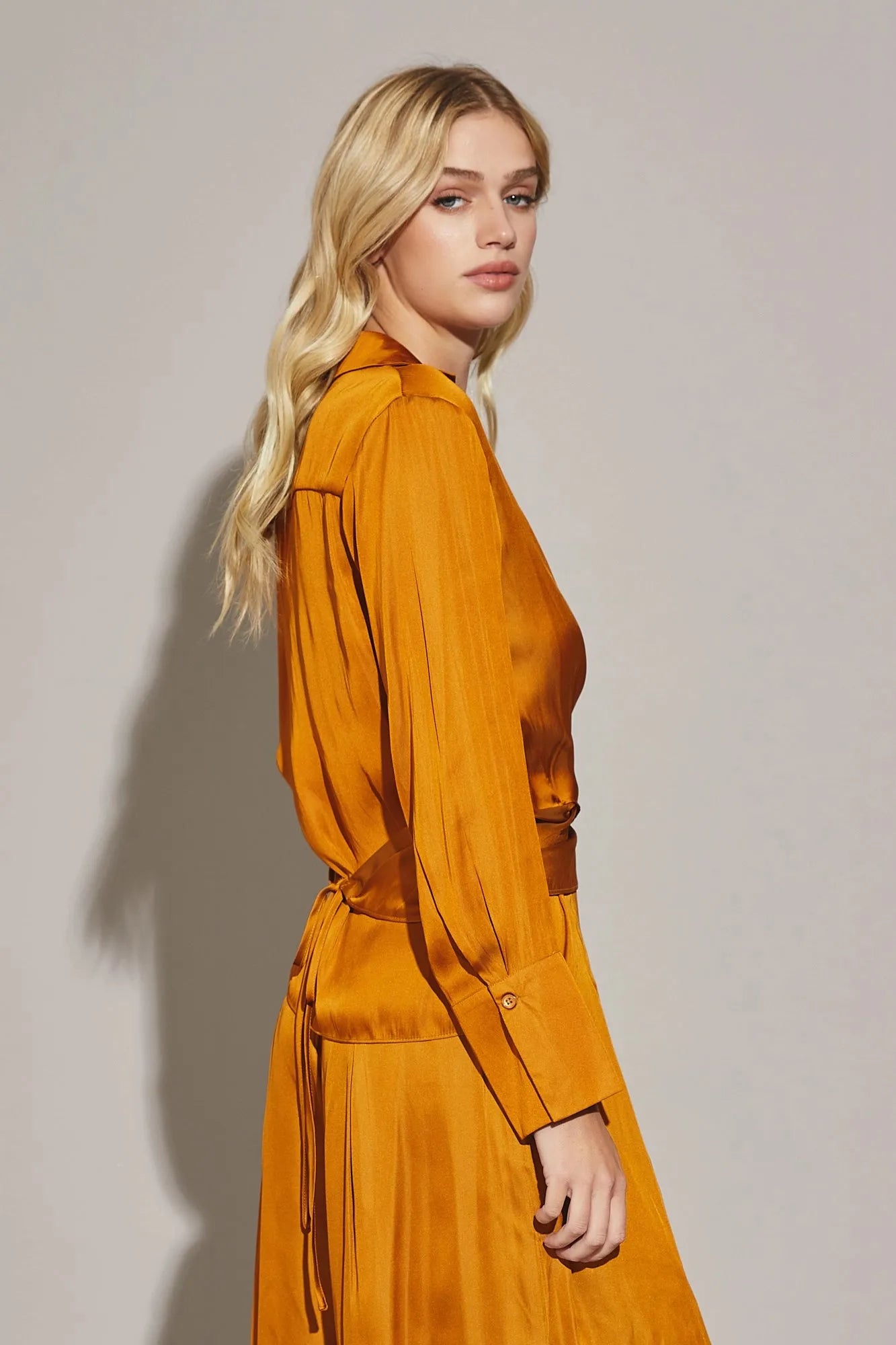 Satin Cross Wrap Tie Back Shirt - Tasha Apparel Wholesale
