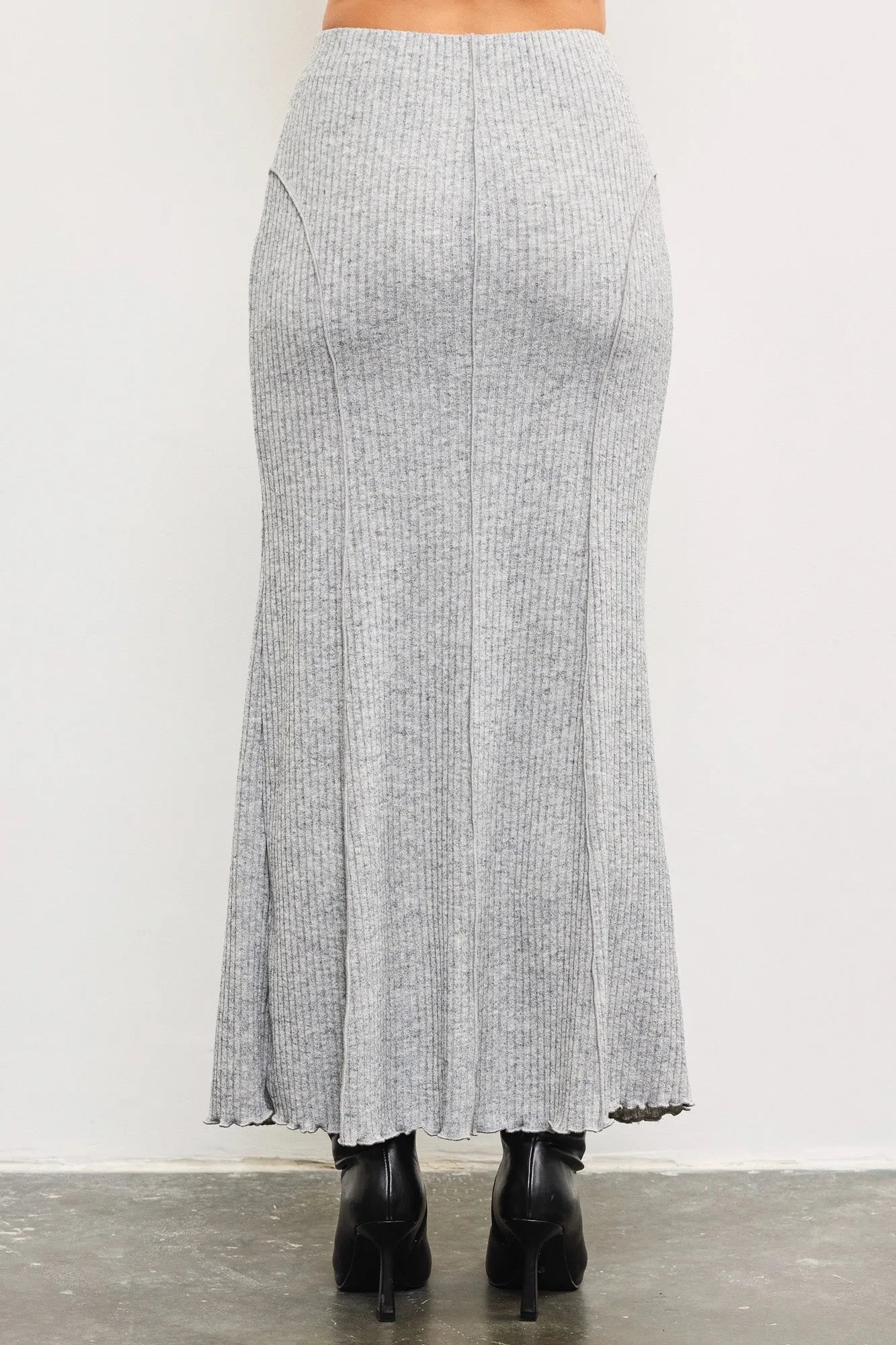 Ribbed Textured Knit Ruffle Hem Maxi Skirt - Tasha Apparel Wholesale