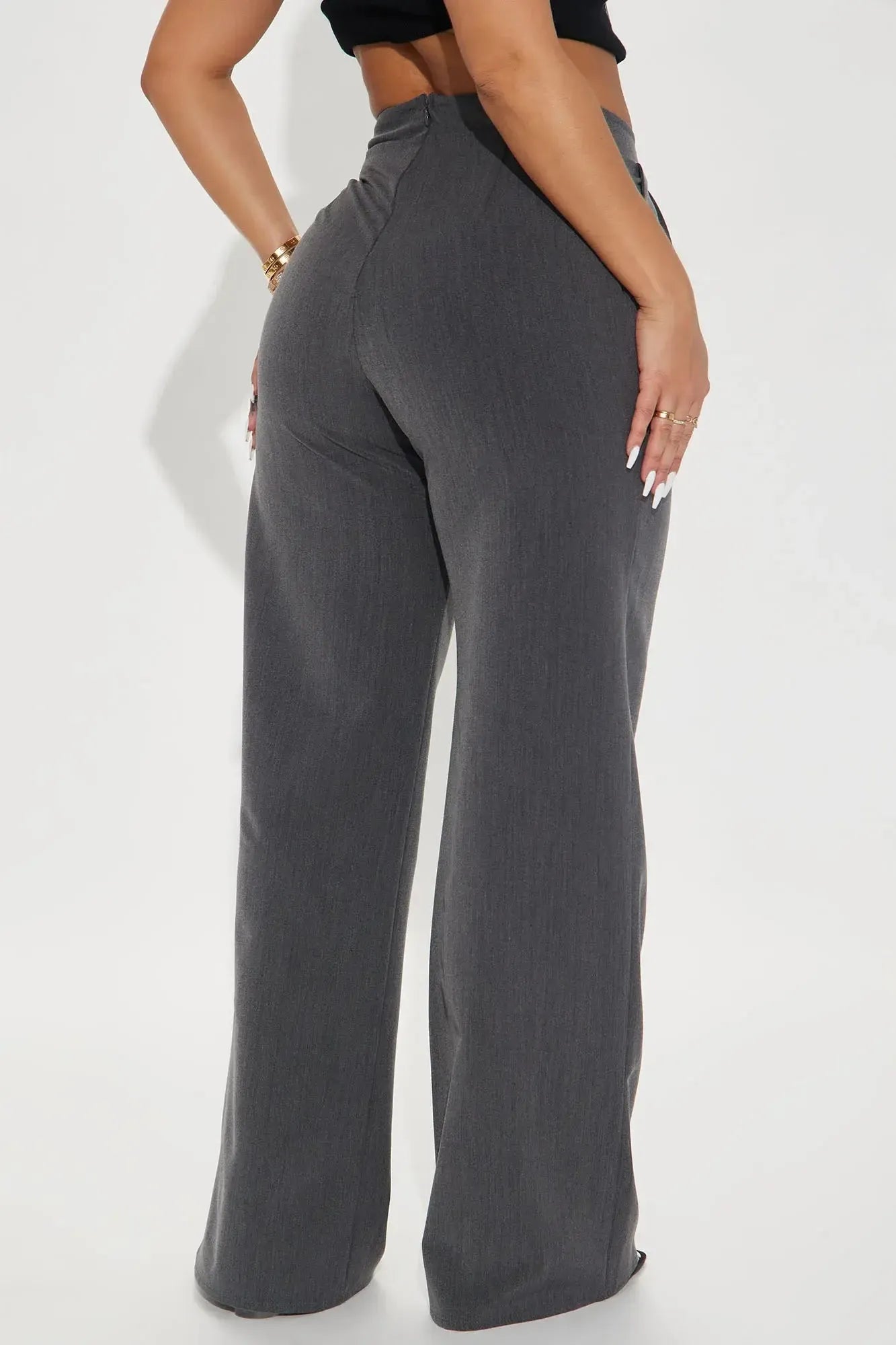 Charcoal High-Waisted Wide Leg Trousers - Tasha Apparel Wholesale