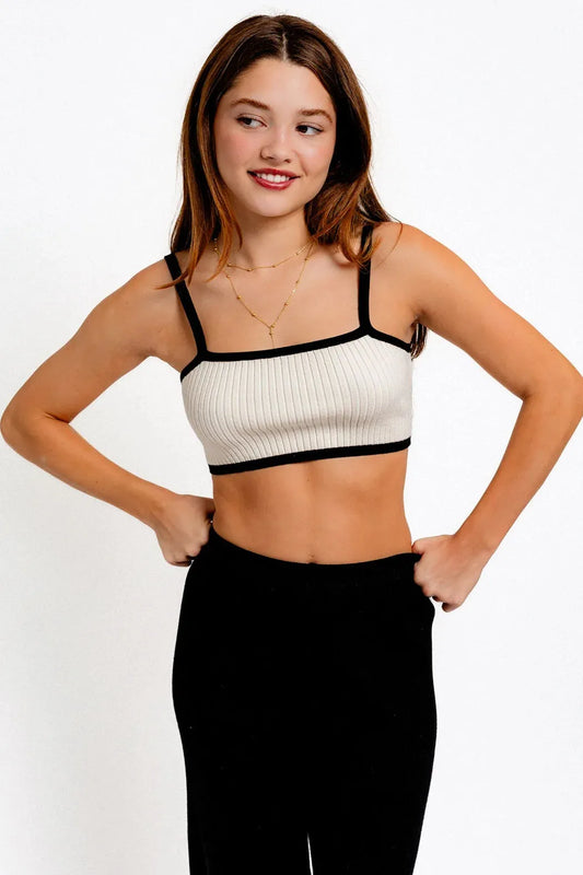 Ribbed Contrast Sleeveless Sweater Knit Crop Top - Tasha Apparel Wholesale