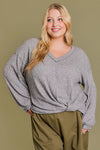 Plus Size Long Sleeve Twisted Side Waffle Knit Top - Tasha Apparel Wholesale