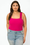 Plus Size Ribbed Ruffle Straps Square Neck-Line Bodysuit - Tasha Apparel Wholesale