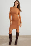 Knit Crew Neck Long Sleeve Stretchy Midi Dress - Tasha Apparel Wholesale