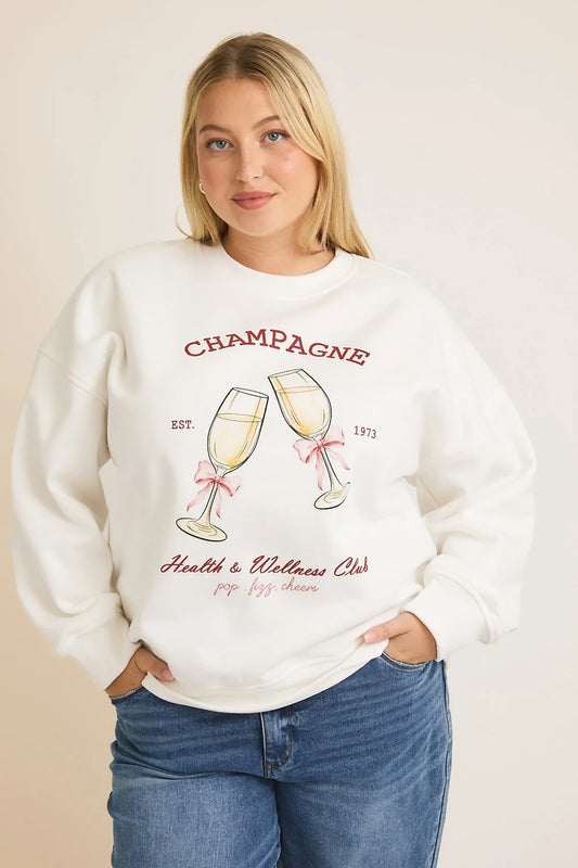 XMT7180G-4 Gilli Plus Size "Champagne Health & Wellness Club" Graphic Fleece Sweatshirt - Tasha Apparel Wholesale