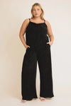 Plus Size Black Textured Cami and Wide Leg Two Piece Matching Pants Set