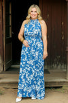 Plus Size Floral Print Halter Smoked Waist Maxi Summer Dress