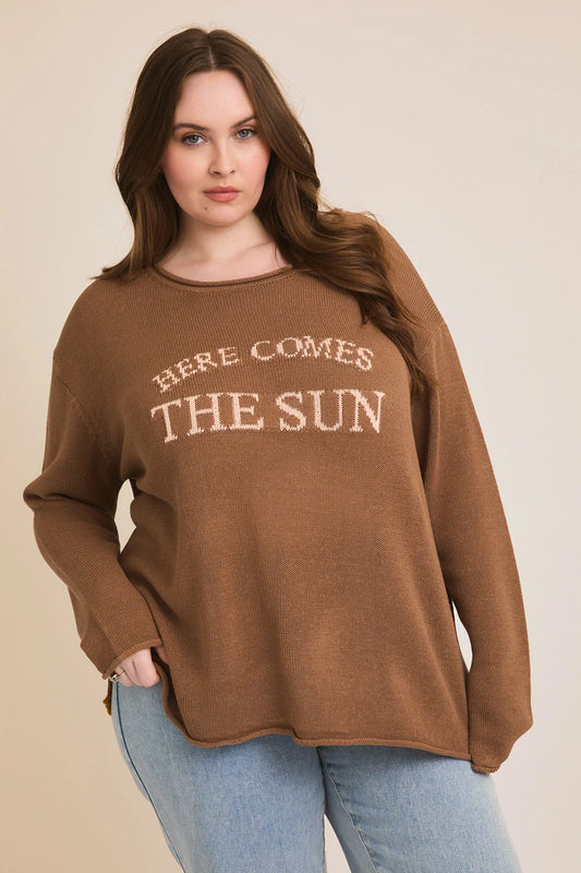 XMWT7186G-2 Gilli Plus Size "Here Comes The Sun" Graphic Light Weight Sweater - Tasha Apparel Wholesale