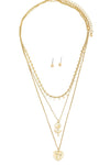 Dainty Layered Flower Heart Pendant Necklace & Ball Earring Set - Tasha Apparel Wholesale