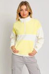 Color Block Fleece Zip Up Drawstring Hem Sweatshirt - Tasha Apparel Wholesale