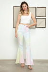 Pastel Tie-Dye High-Waisted Raw Hem Super Flare Bell Bottom Jeans