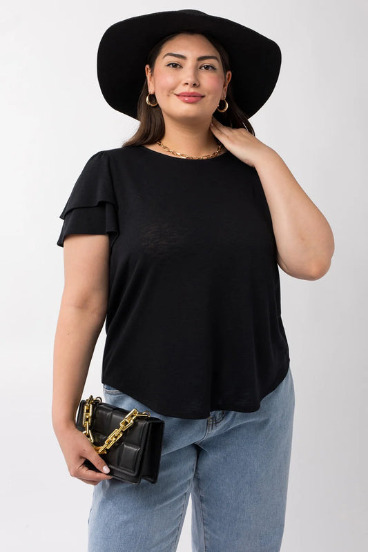 Plus Size Layered Flutter Sleeve Red Blouse - Versatile Summer Top - Tasha Apparel Wholesale