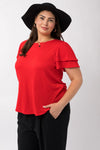 Plus Size Layered Flutter Sleeve Red Blouse - Versatile Summer Top - Tasha Apparel Wholesale