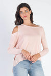 Basic Cold Shoulder Long Sleeve Soft Knit Top - Tasha Apparel Wholesale