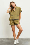 Vintage Acid Wash with Frayed Hem Detail V-Neck Top - Tasha Apparel Wholesale