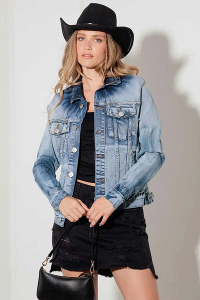 Light Denim Blue Acid Wash Denim Jacket - Tasha Apparel Wholesale