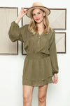 Boho Western Long Sleeve Embroidered Back Front Button Tiered Mini Dress