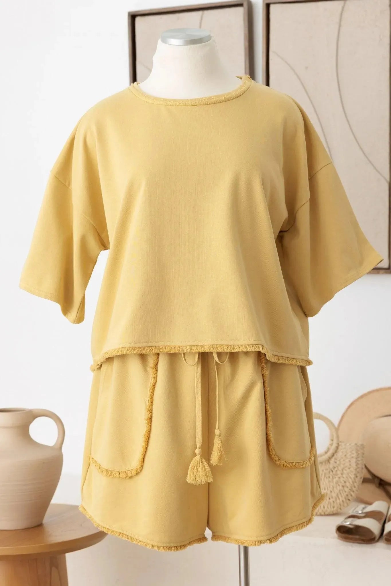 Plus Size Fringe Hem Relaxed Fit Lounge Set - Tasha Apparel Wholesale