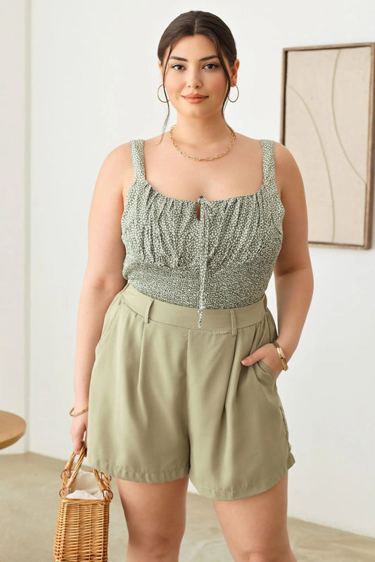 Plus Size Classic Elegant Solid High Waist Shorts - Tasha Apparel Wholesale