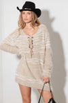Relax Fit Mixed-Stitch Front Tie Tunic Sweater Dress - Tasha Apparel Wholesale