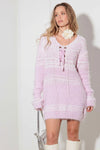 Relax Fit Mixed-Stitch Front Tie Tunic Sweater Dress - Tasha Apparel Wholesale