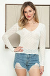 Long Sleeve V-Neck Light Weight Crochet Top - Tasha Apparel Wholesale