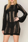 Long Sleeve Crochet Open Back Mini Cover Up Dress