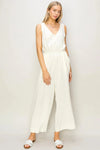 Boho Elegant V-Neck Wide Leg Sleeveless  Effortless Style Jumpsuit