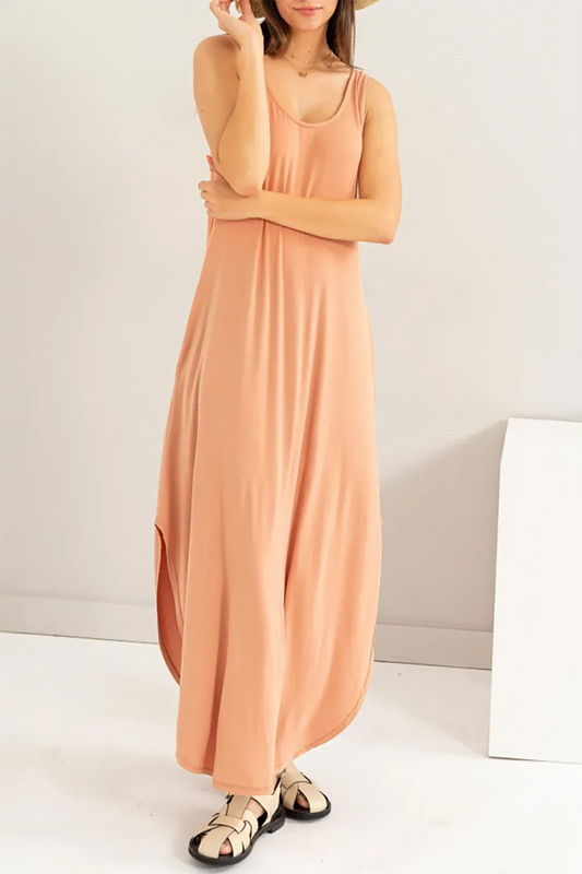Sleeveless Two Side Pocket Flowing Maxi Dress