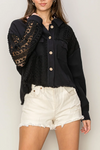 Boho Button Front Crochet Lace Cotton Gauze Shirt Boutique Top