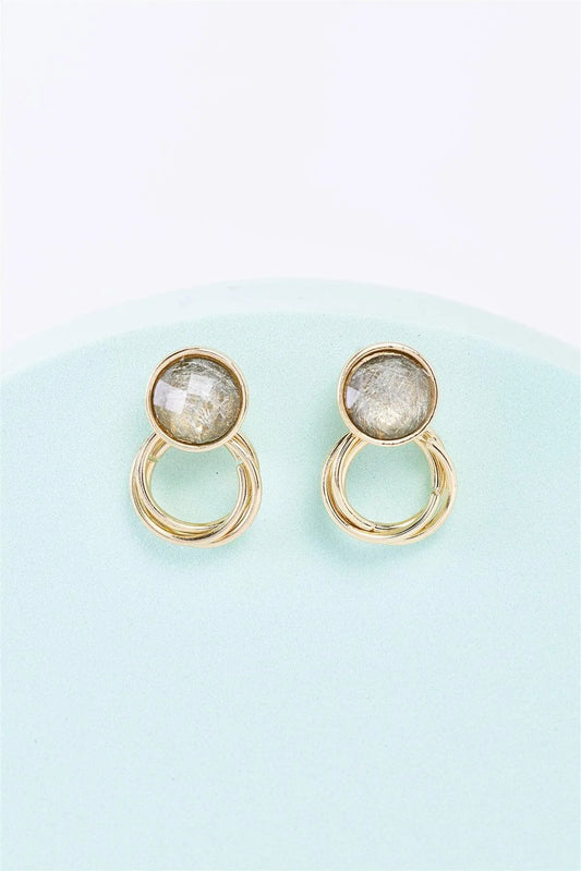 Gold & Green Faux Diamond Multi Ring Drop Earrings - Tasha Apparel Wholesale