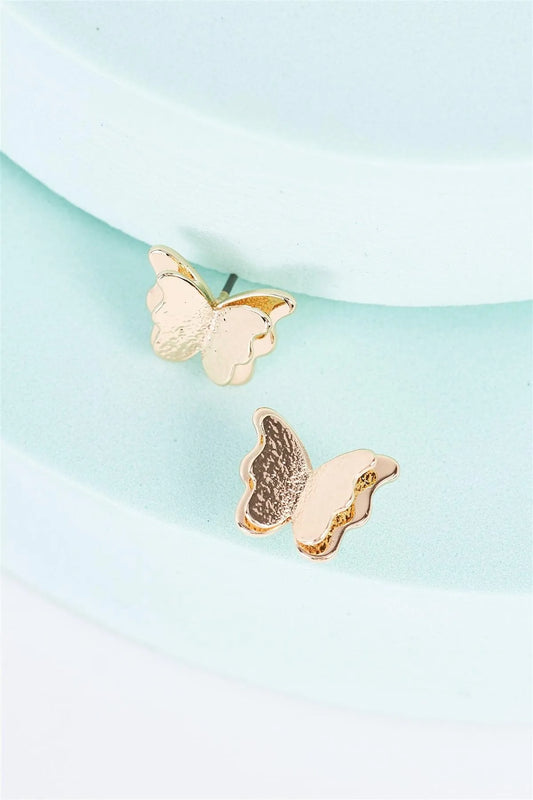Gold Double-Wing Butterfly Small Stud Earrings - Tasha Apparel Wholesale