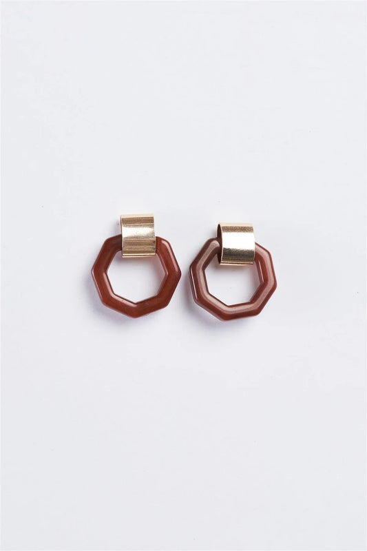 Brown & Gold Heptahedron Dangle Earrings - Tasha Apparel Wholesale