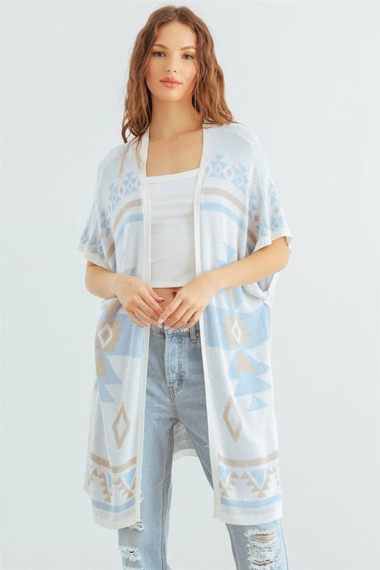 Sky Mix Tribal Print Knit Open Front Cardigan /2-2-2 - Tasha Apparel Wholesale