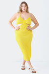 Plus Size Ribbed Bow Cut-Out Sleeveless Midi Dress - Tasha Apparel Wholesale