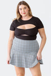 Plus Size Blue Plaid High Waist Flare Hem Mini Skirt - Tasha Apparel Wholesale