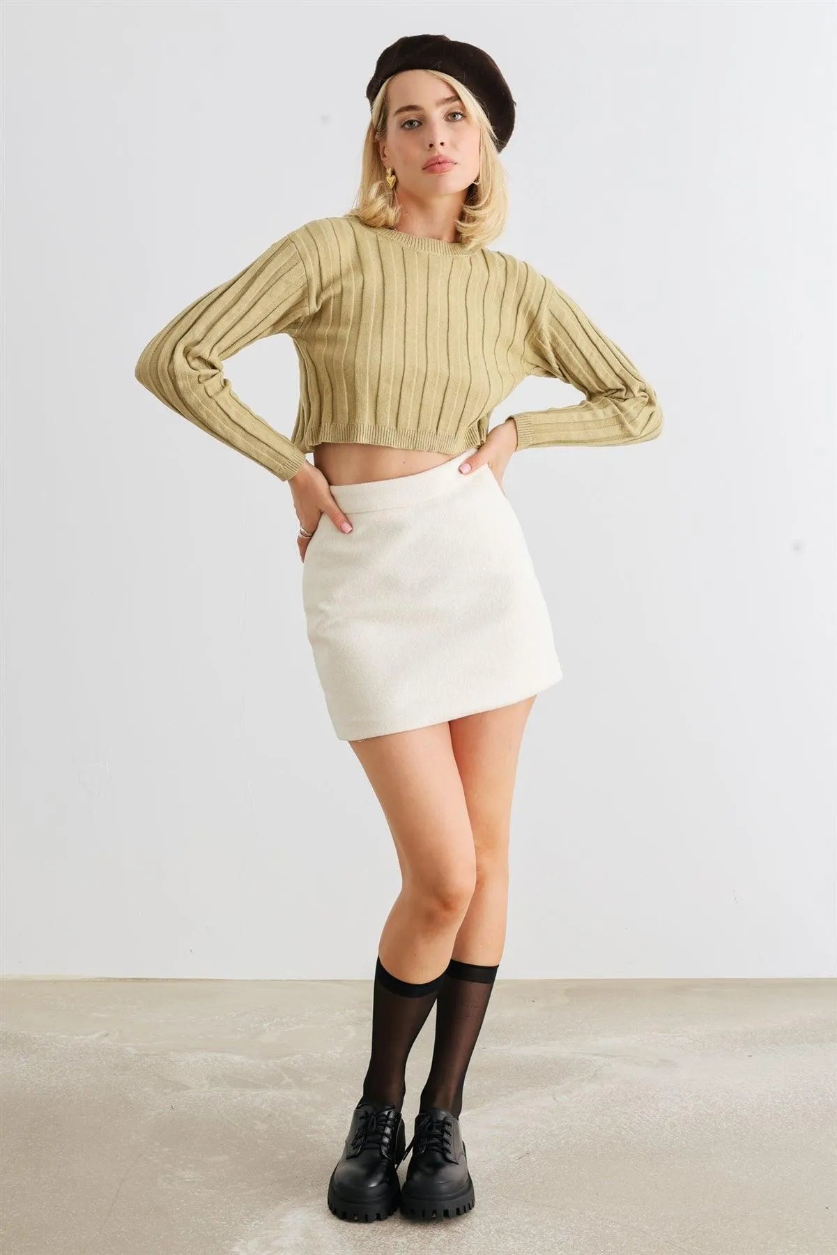 Off-White High Waist Mini Skirt - Tasha Apparel Wholesale
