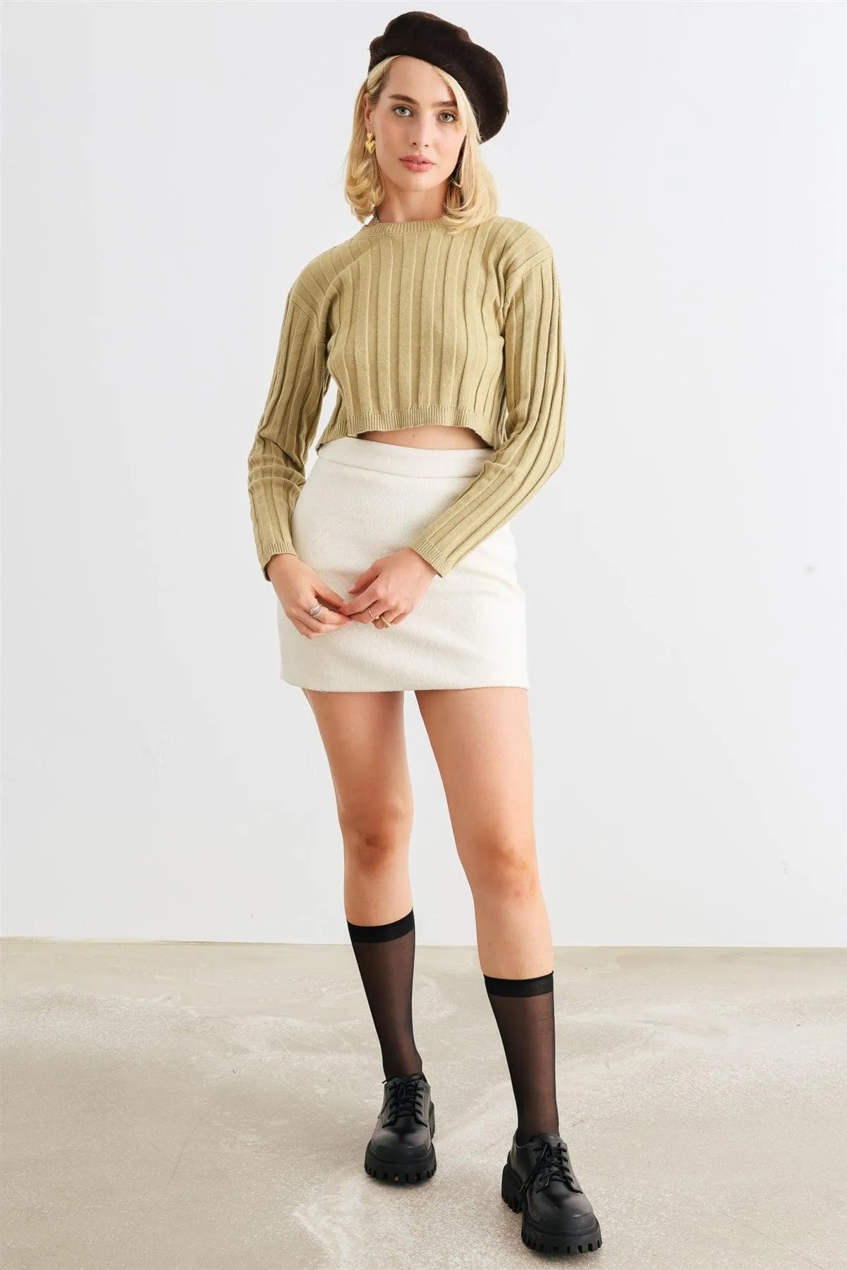 Off-White High Waist Mini Skirt - Tasha Apparel Wholesale