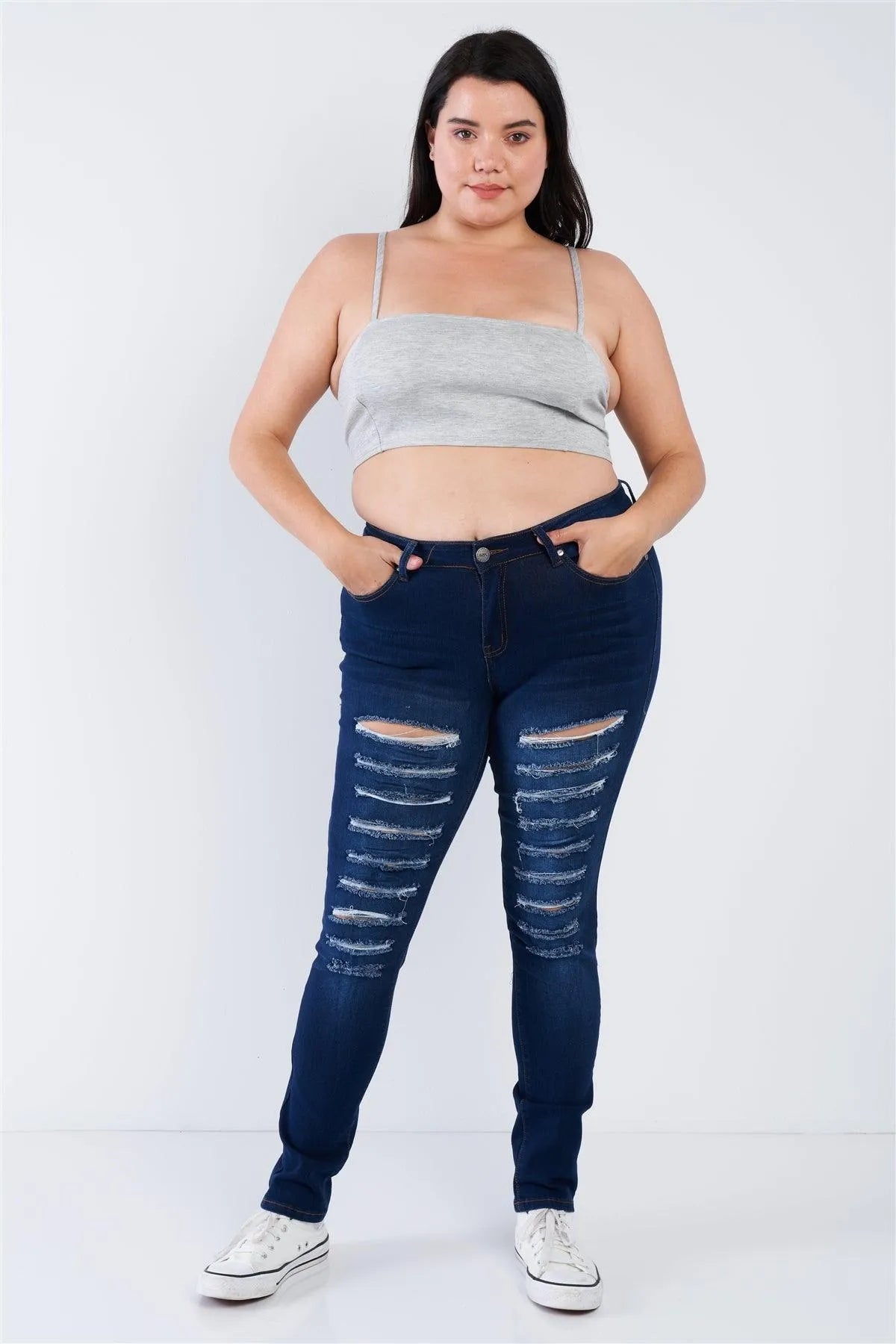 Plus Size Grey Cami Strap Athletic Tank Top /2-2-2 - Tasha Apparel Wholesale